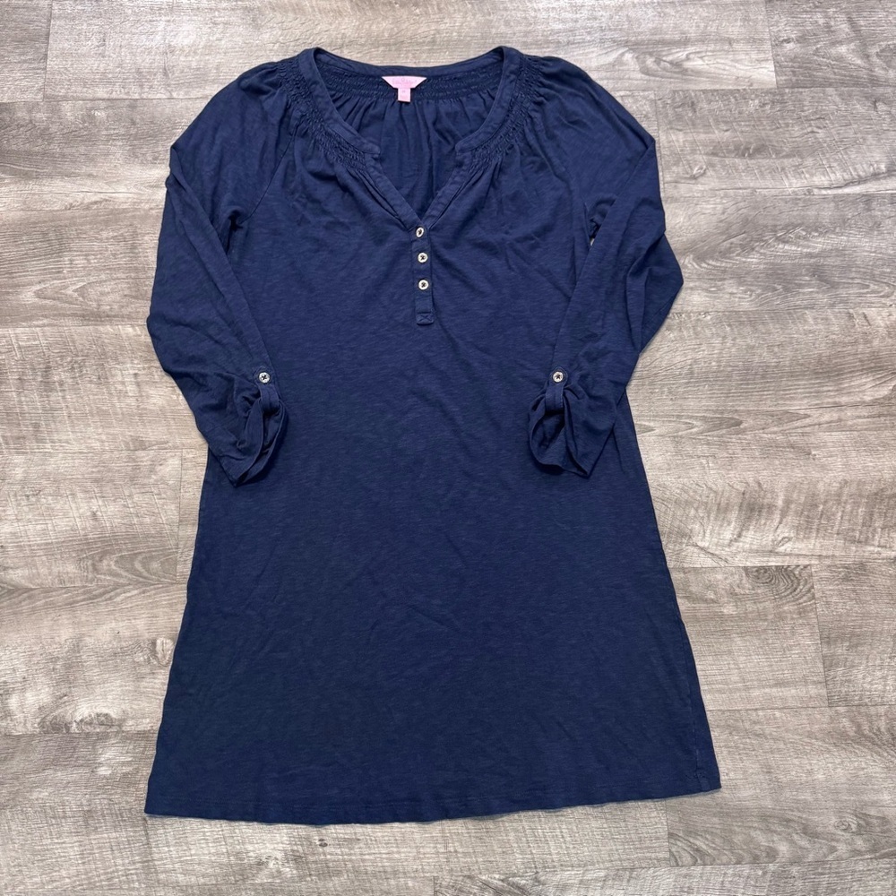 Lilly Pulitzer Roll Tab Sleeved Essie Dress Bennett Blue Womens Sz. M
